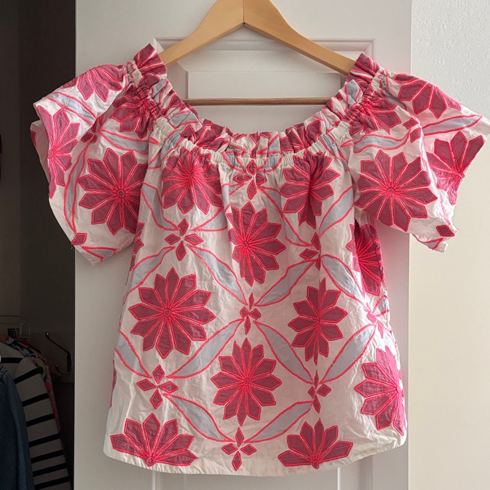 Anthropologie Pink and White Floral Blouse